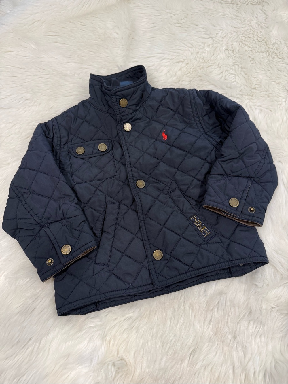 Polo by Ralph Lauren Dark Navy Quilted Puffer Jacket Red Pony Boys Size 24 mo